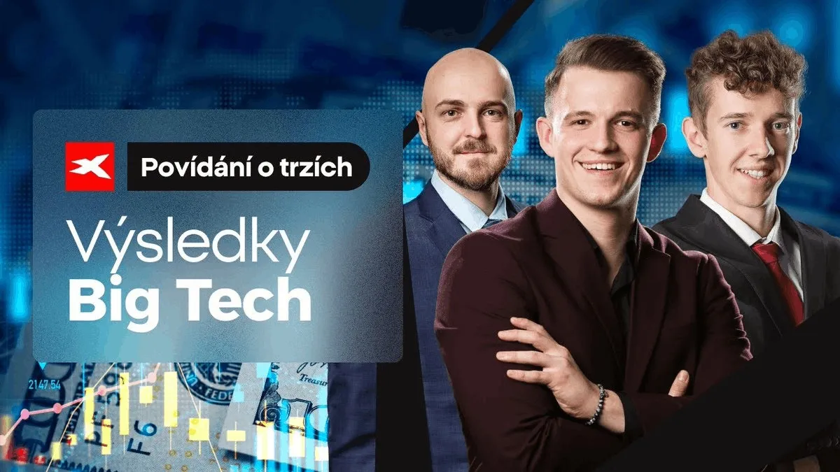 Banner epizódy relácie Povídání o trzích zameranej na výsledky Big Techu