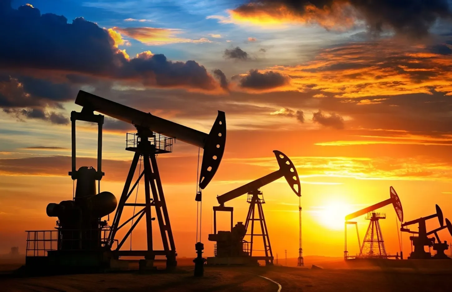 Ťažba ropy počas súmraku; symbol energetického priemyslu a globálneho trhu s komoditami.
