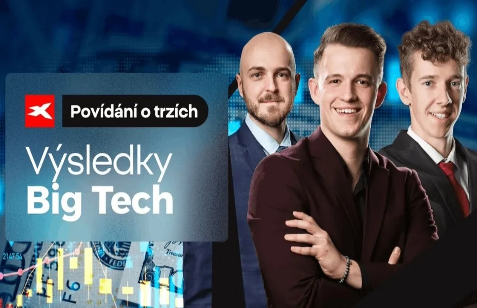 Banner epizódy relácie Povídání o trzích zameranej na výsledky Big Techu